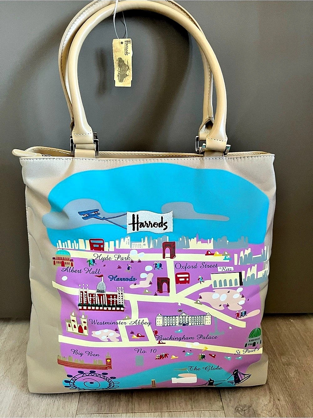 NWT Vintage Harrods London Funky Map Tote Bag